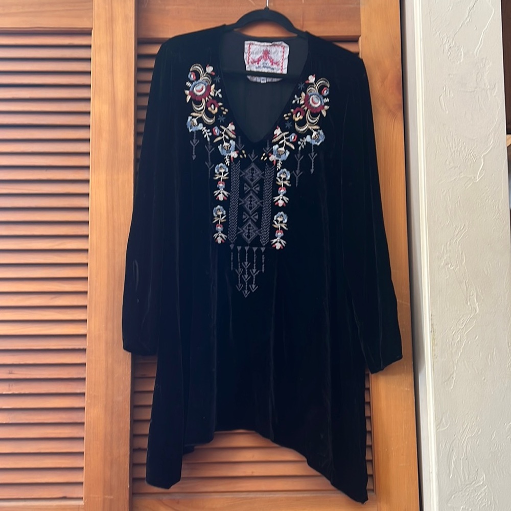 Johnny Was Embroidered Velvet Shirt